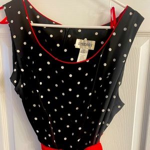 Beautiful polka dot dress .. red and blue with red jacket